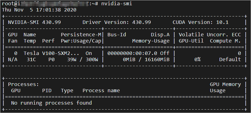 运行命令nvidia-smi测试驱动安装结果