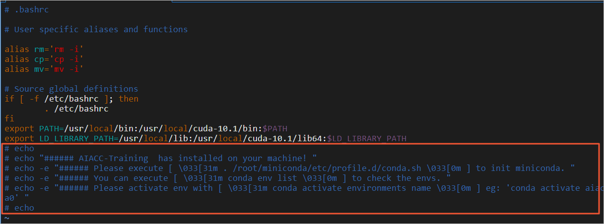 bashrc，注释Miniconda、AIACC